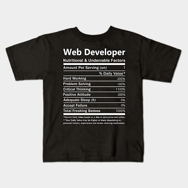 Web Developer T Shirt - Nutritional and Undeniable Factors Gift Item Tee Kids T-Shirt by Ryalgi